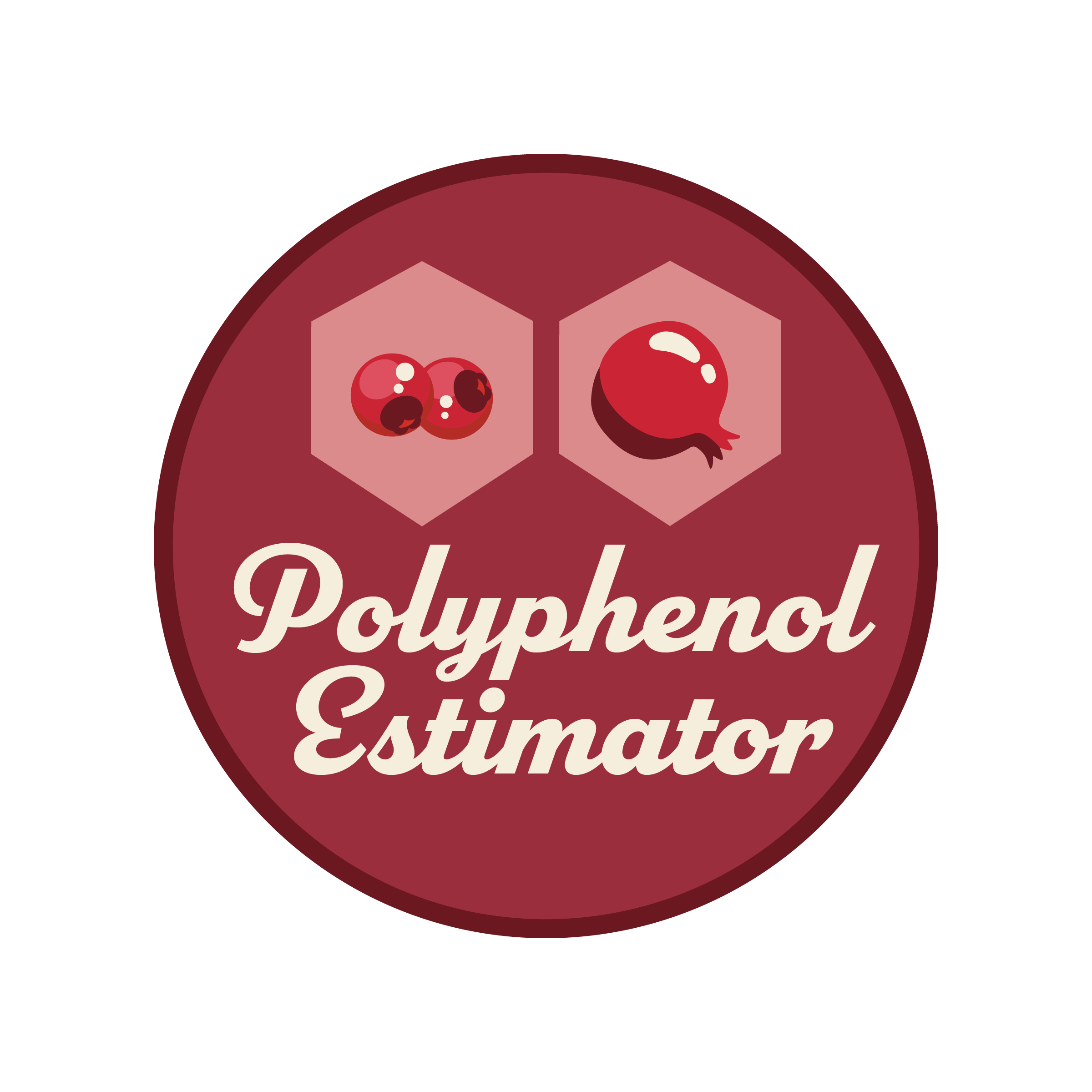pink logo with cranberries and a pomegranate on the top, and Polyphenol Estimator below in cursive white text