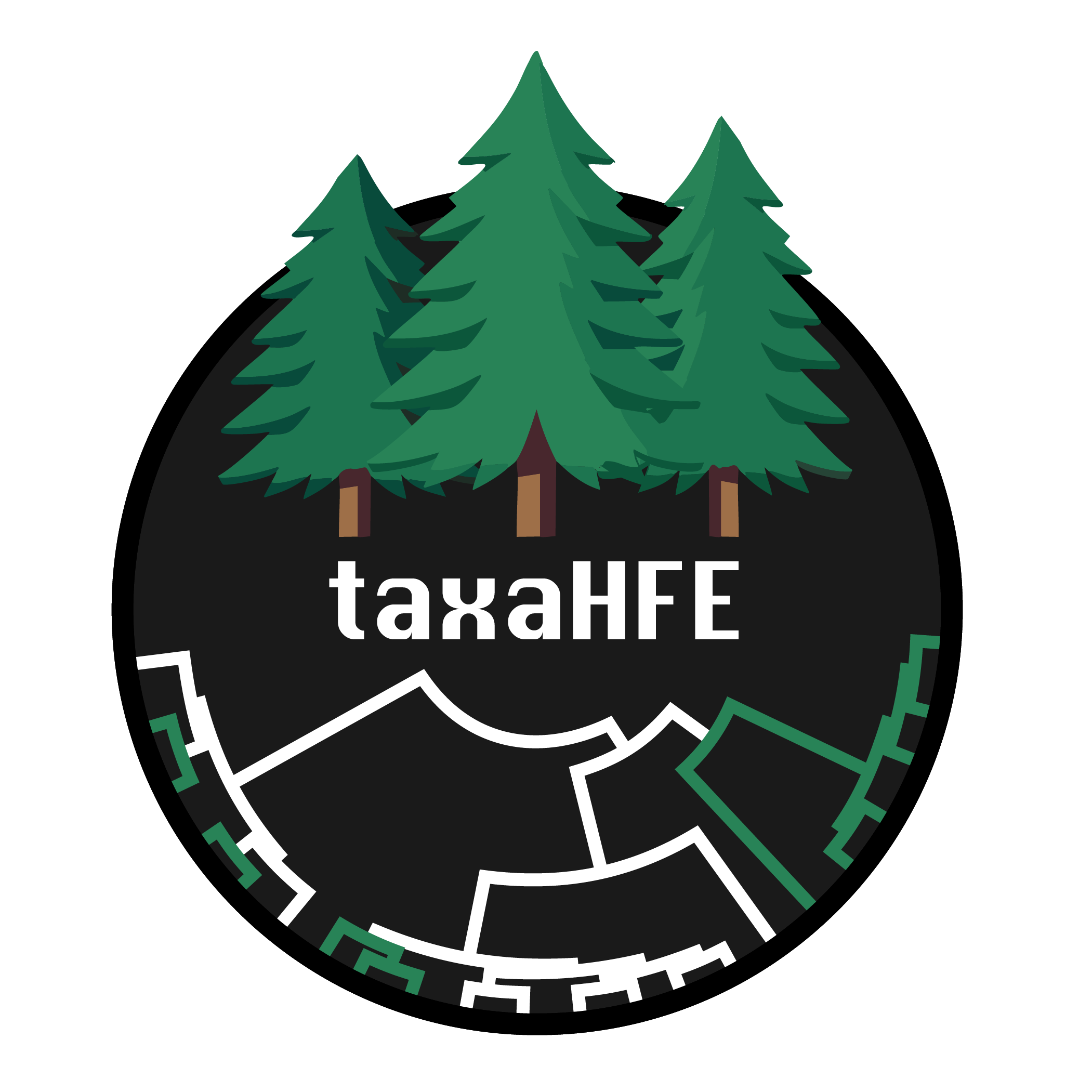 black logo with dendrogram and trees for taxaHFE software program